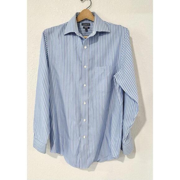 Croft & Barrow Men's Classic Fit Non-Iron Cotton Blue & White Stripes 15 32/33 - Picture 1 of 15